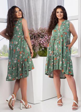 Плаття вільного крою з квітковим принтом 2-203 у різних кольорах