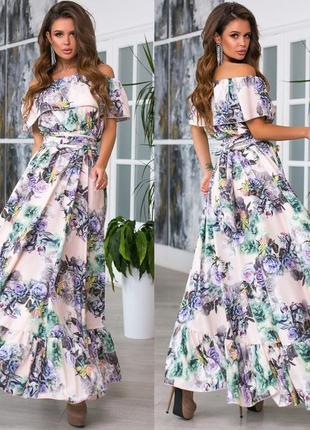 Длинное женское платье в больших размерах 1056-6 "цветы"2 фото