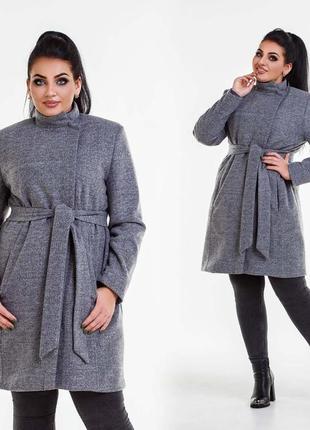Пальто зимове пряме на змійці 41187 сіре
