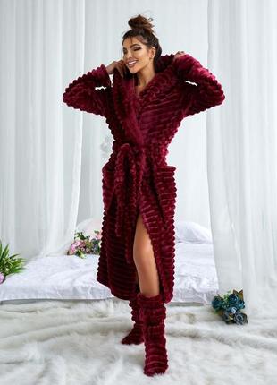 Махровый комплект женский халат+ тапочки 831028 в разных расцветках7 фото