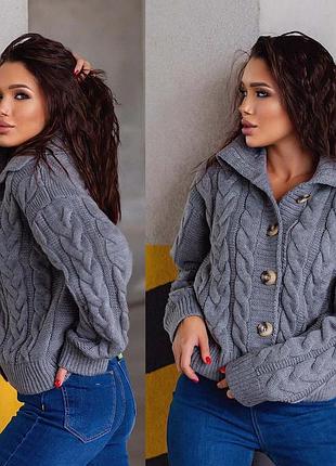 Тёплая вязаная кофта на пуговицах 069 в разных расцветках