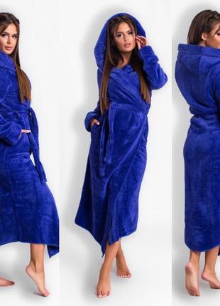 Жіночий довгий махровий халат 098 "капюшон максі" в кольорах4 фото