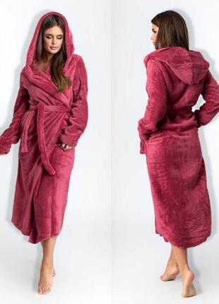 Жіночий довгий махровий халат 098 "капюшон максі" в кольорах5 фото