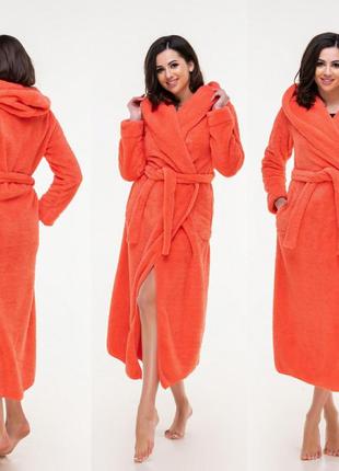 Жіночий довгий махровий халат 098 "капюшон максі" в кольорах3 фото