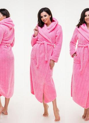 Жіночий довгий махровий халат 098 "капюшон максі" в кольорах