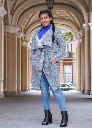 Стильное женское пальто-кардиган в больших размерах "букле углы кармашки" в расцветках7 фото