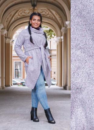 Стильное женское пальто-кардиган в больших размерах "букле углы кармашки" в расцветках3 фото
