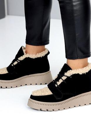 Універсальні утепленні жіночі черевики лофери, топ модель зимовий варіант тедді