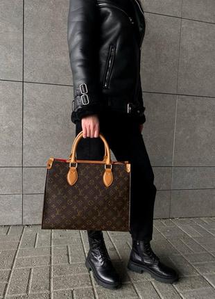 Велика сумка шопер louis vuitton brown  с ручками закривається на застібку на плече луі вітон