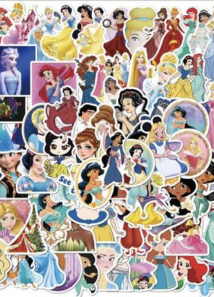 Наклейки стикеры принцессы герои 50 шт на телефон, ноутбук, на стену для декора. стикеры для авто, для детей