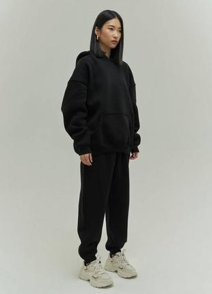 Костюм оверсайз (худи+джоггеры) на флисе,цвет : графит, черный, белый, барби, оливка, удлиненный худи,джоггеры с высокой посадкой.