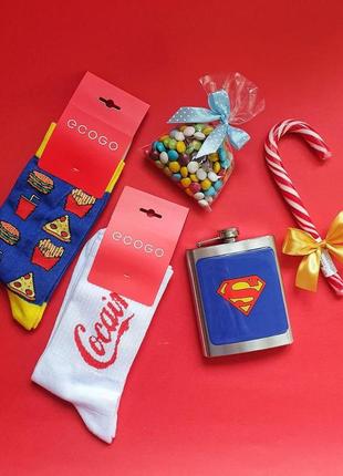 Новорічний подарунковий набір з флягою "супермен"2 фото