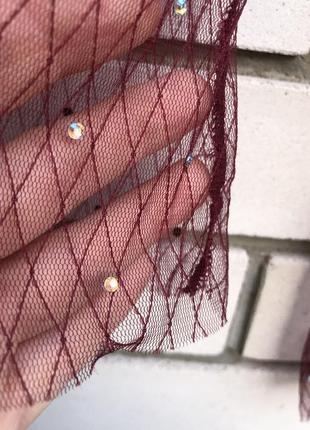 Блузка сетка со стразами цвета марсала, водолазка7 фото