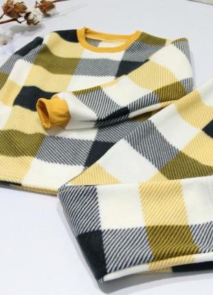 Піжама піжамка тепла в клітинку домашній костюм махрова фліс велсофт унісекс для дівчинки хлопчика