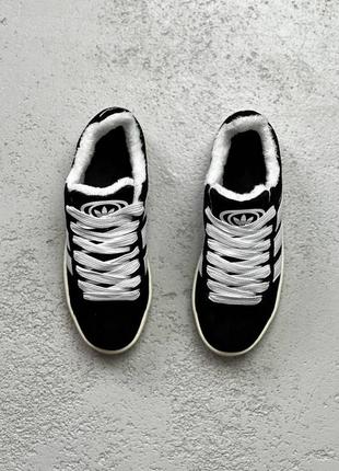 Мужские / женские  зимние адидас кампус 00s adidas campus black white winter fur  с мехом3 фото