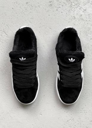 Мужские / женские  зимние адидас кампус 00s adidas campus black white winter fur  с мехом9 фото