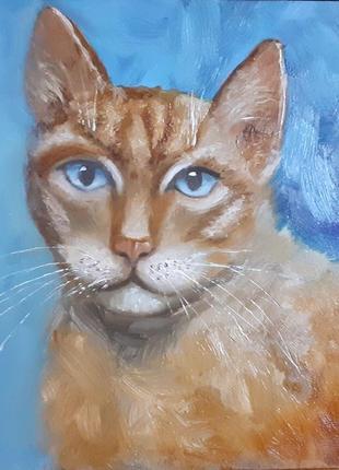 Картина рыжий кот, масло, двп 23х23 см