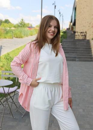 Сорочка в біло-рожеву смужку