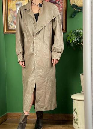 Роскошное винтажное длинное пальто из натуральной кожи4 фото