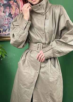 Роскошное винтажное длинное пальто из натуральной кожи3 фото