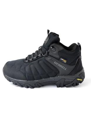 Мужские черные зимние качественные ботинки/полуботинки с мехом, влагостойкие,кордура-мужская обувь1 фото