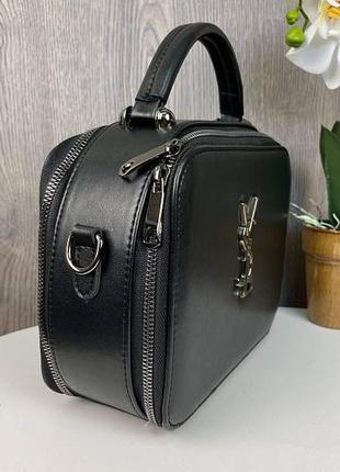 Якісна жіноча міні сумочка клатч чорна еко шкіра, стильна сумка на плече4 фото