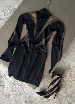 Черное thrierry mugler платье мини с прозрачными вставками1 фото