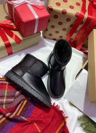 Угги ugg mini black leather3 фото