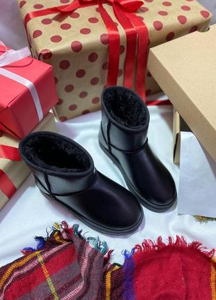 Угги ugg mini black leather6 фото