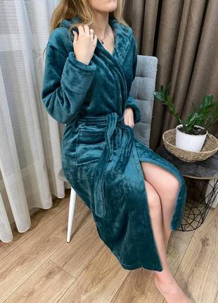 Жіночий теплий халат плюш смарагдовий1 фото