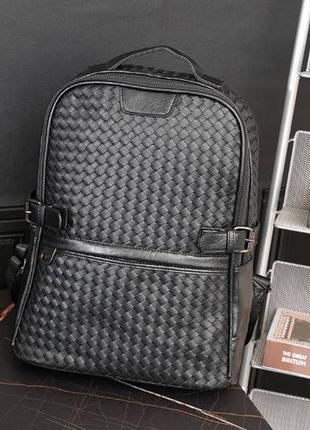 Качественный мужской городской рюкзак плетеный черный1 фото