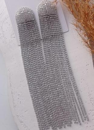 Серьги длинные серебряные нарядные серьги лодыжки стразы5 фото