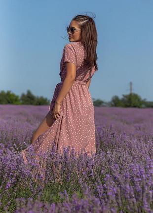 Літній довге жіноче плаття 1240 "софт горошок максі запах" в кольорах9 фото