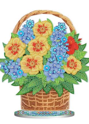 Алмазна мозаїка квіти в кошику на підставці розміром 30х30 см, тм strateg, україна