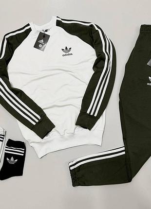 Костюм спортивний adidas: світшот-штани хакі чоловічий