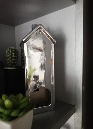 Подсвечник домик хром керамика 22 см