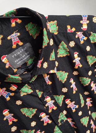 🎄🆂🅰🅻🅴 🎄 новогодняя принтованная рубашка с елочками и пряниками primark, s3 фото