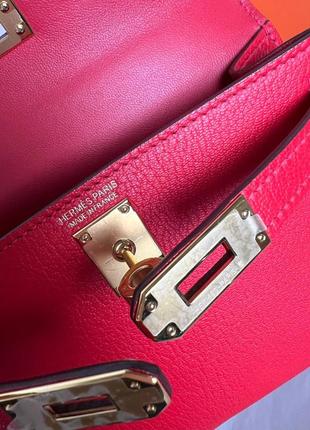 Сумка женская кожаная маленькая красная брендовая премиум люкс в стиле hermes6 фото