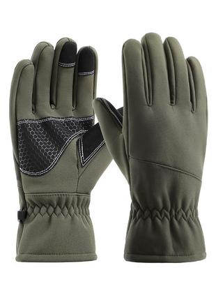 Тактичні рукавички теплі з флісовою підкладкою сенсорні пальці олива l