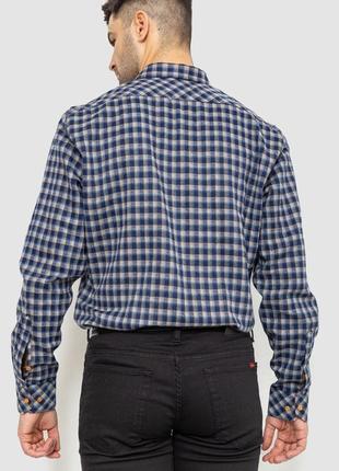 Рубашка мужская в клетку байковая, цвет сине-бежевый4 фото