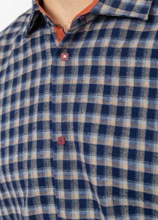 Рубашка мужская в клетку байковая, цвет сине-бежевый3 фото