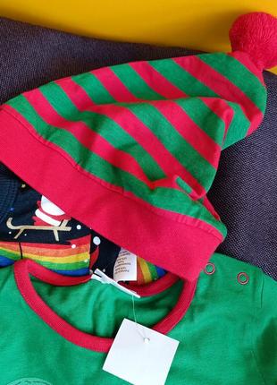 Набір футболки реглан шапочка новорічне 12-18 міс3 фото