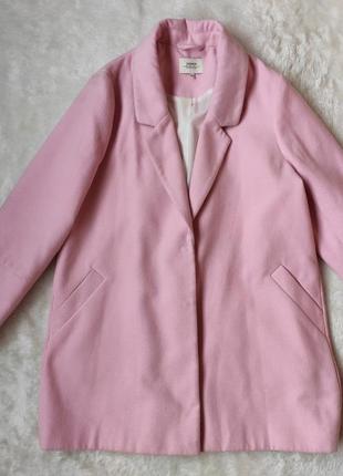Розовое теплое деми пальто прямое длинное с воротником батал большого размера2 фото