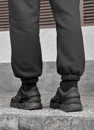 Стильные черные зимние мужские спортивные кроссовки с мехом кожаные/кожа-мужская обувь на зиму