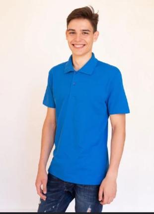 Синяя футболка поло с коротким рукавом футболочка котоновая футболка