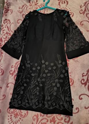 Черное платье с рукавами в сеточку1 фото