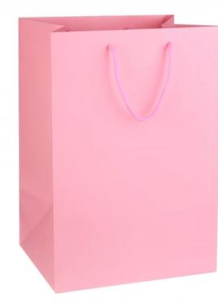 Пакет картонный вертикальный нежно-розовый 26*38*21см 210г/м² (упаковка 12 шт)