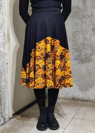 Спідниця орнамент узор юбка орнамент узор этно солнце клеш пышная колокол высокая посадка струящаяся нарядная4 фото