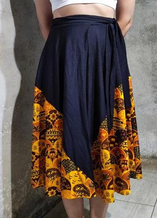 Спідниця орнамент узор юбка орнамент узор этно солнце клеш пышная колокол высокая посадка струящаяся нарядная6 фото