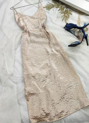 Сатинова сукня на бретельках кольору шампанського h&m